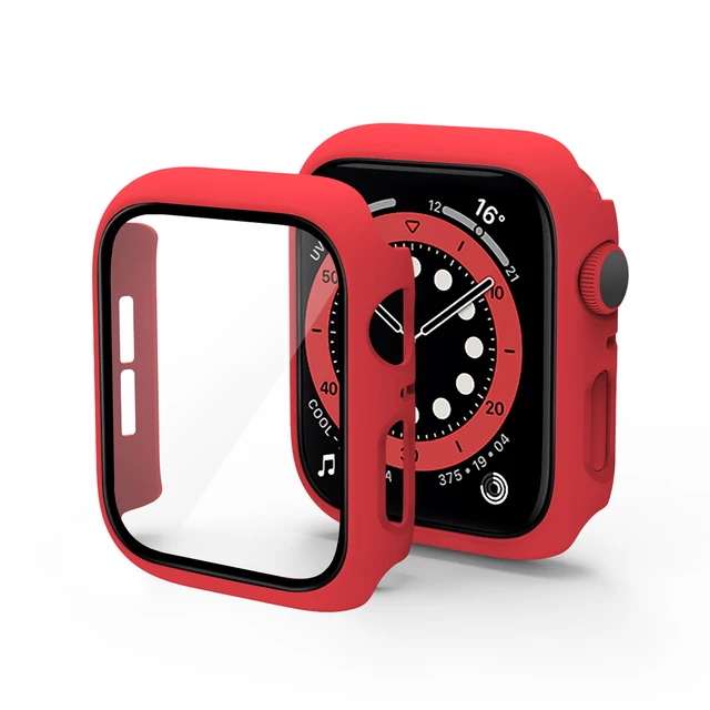 Glass+Case for iWatch Case Cover for Apple Watch Case 45/41mm 44mm 42mm 40mm 38mm Series 7 6 5 4 3 2 1 SE Protector Accessories Red