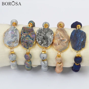 

Rainbow Titanium Galaxy Quartz Beaded Bracelet 10mm Natural Agates Beads Druzy Bracelet for Womem Boho Charm Bracelets G2007