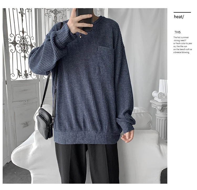 Мужской пуловер вязаный свитер негабаритный Свободный корейский модный Повседневный свитер с длинными рукавами и круглым вырезом кашемировый мужской осенний Топ