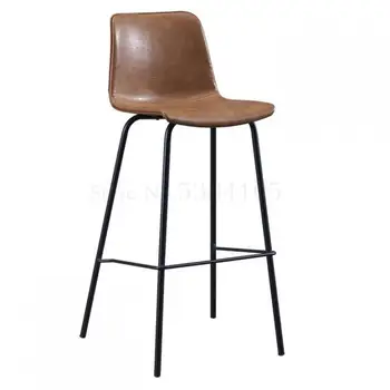 

Bar Chair Ins Net Red Designer Nordic Iron High Chair Retro Leather Bar Stool Front Desk Chair Black Foot Bar Chair