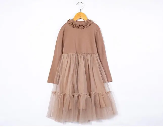 Girls Cotton Ruffles Dresses Autumn Winter Knitting Tulle Dress Kids Long Sleeve Princess Dresses Cute Kids Costume