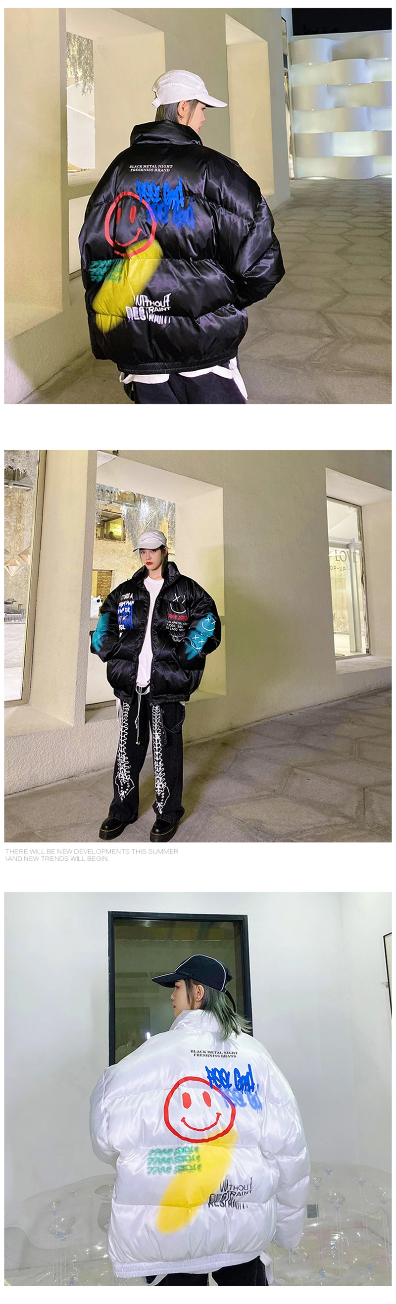 Куртка в стиле хип-хоп, парка с рисунком граффити, уличная Женская ветровка Harajuku, зимняя стеганая куртка унисекс, пальто, теплая верхняя одежда