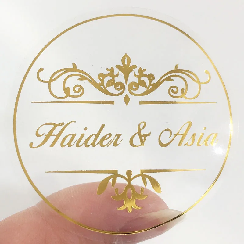 100pcs/Lot Custom Gold Foil Stickers Wedding Favor Stickers Gold Foil Custom Stickers Custom Gold Foiled Clear Stickers