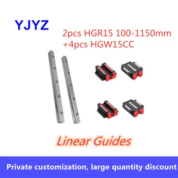 

Free shipping HGR15 Square Linear Guide Rail 2pcs+4pcs HGW15CC Flang Slide Block Carriages For CNC Router Engraving