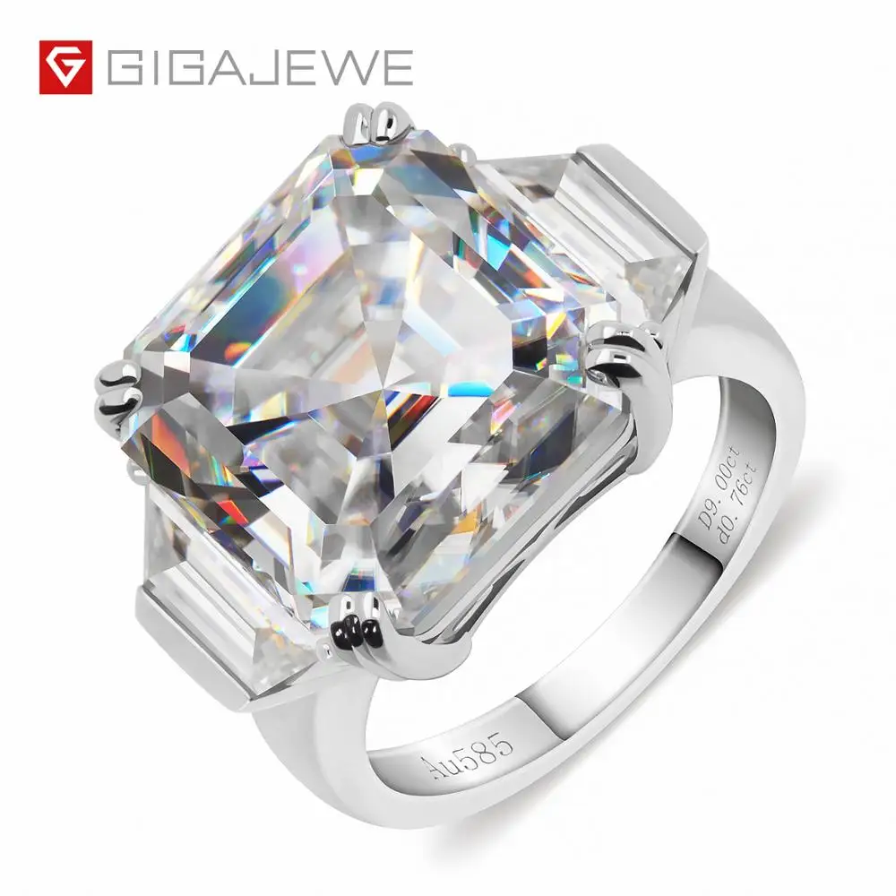 GIGAJEWE всего 9.76ct 12 0 мм Moissanite D VVS1 Asscher Cut по индивидуальному заказу 14K кольцо из