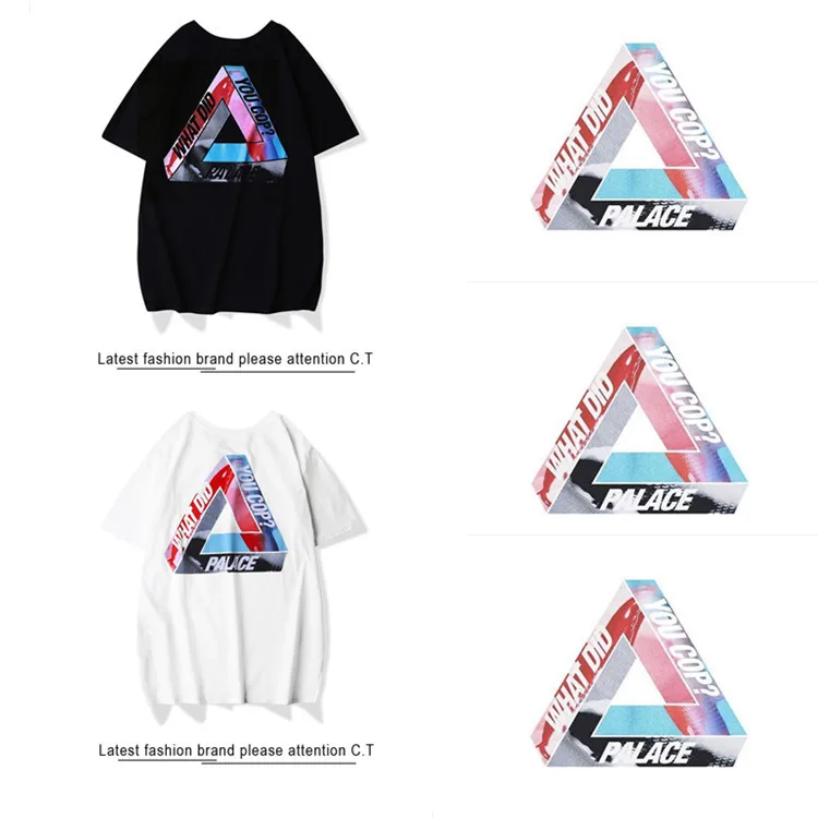 

2019 Summer New Style Palace Color Triangle Printed Men And Women Short Sleeve T-shirt a-Piece