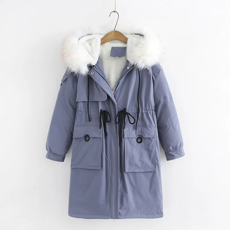 Autumn New Style Large Size Dress Parka down Feather Cotton Tape Fur Collar Waist Hugging Loose-Fit Cotton-padded Clothes