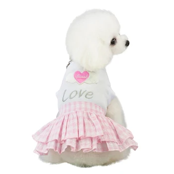 

Cute Sweet Pet Puppy Dog Apparel Plaid Short Princess Skirt Top with Love Heart Pattern Dog Dresses Ropa Perro