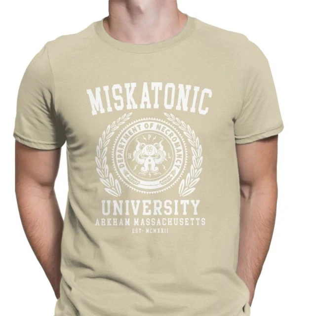 Cthulu And Lovecraft Miskatonic University Tee Shirt Men Call Of Cthulhu Necronomicon Funny Tees Crewneck Cotton Tops T Shirt Khaki