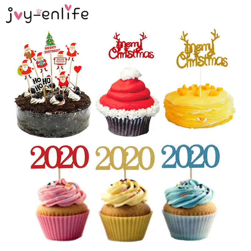 

2020 New Year Cake Topper Merry Christmas Cupcake Topper Flags Decorations for home Navidad New Year's Party Xmas kerst natal