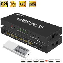 4k hdmi matriz verdadeira 4x2 sgeyr hdmi matriz switch divisor 4 em 2 para fora spdif óptico + 3.5mm jack extrator de áudio hdmi switcher quente