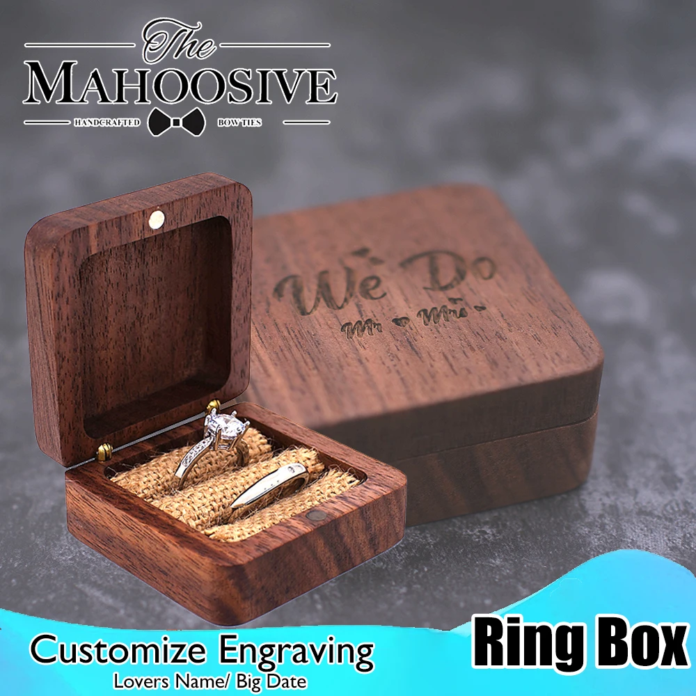 Personalised Wooden Wedding Square Ring Box I do Engagement Proposal Marriage 