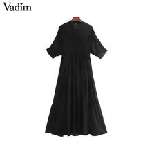 Vadim женское шифоновое черное платье миди из двух частей с коротким рукавом женские повседневные Прямые платья сплошная шикарная vestidos mujer QC859