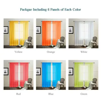 

MOMO 6 Pieces Rainbow Sheer Tap Top Window Panel Curtain Set.Orange, Red, White, Bright Yellow, Green,Blue.