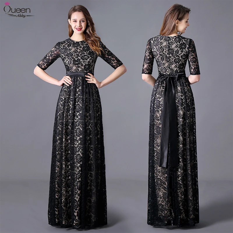 beautiful black evening gowns with sleeves