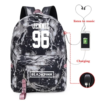 

Women Back Pack Blackpink High School Bag Polyester Backpack Knapsack Female Backpacks USB Charging Girl's Kawaii Casual Bookbag
