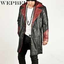 WEPBEL Мужская зимняя Весенняя длинная куртка из искусственной кожи с капюшоном, пальто, Повседневная модная тонкая Лоскутная мужская куртка на пуговицах