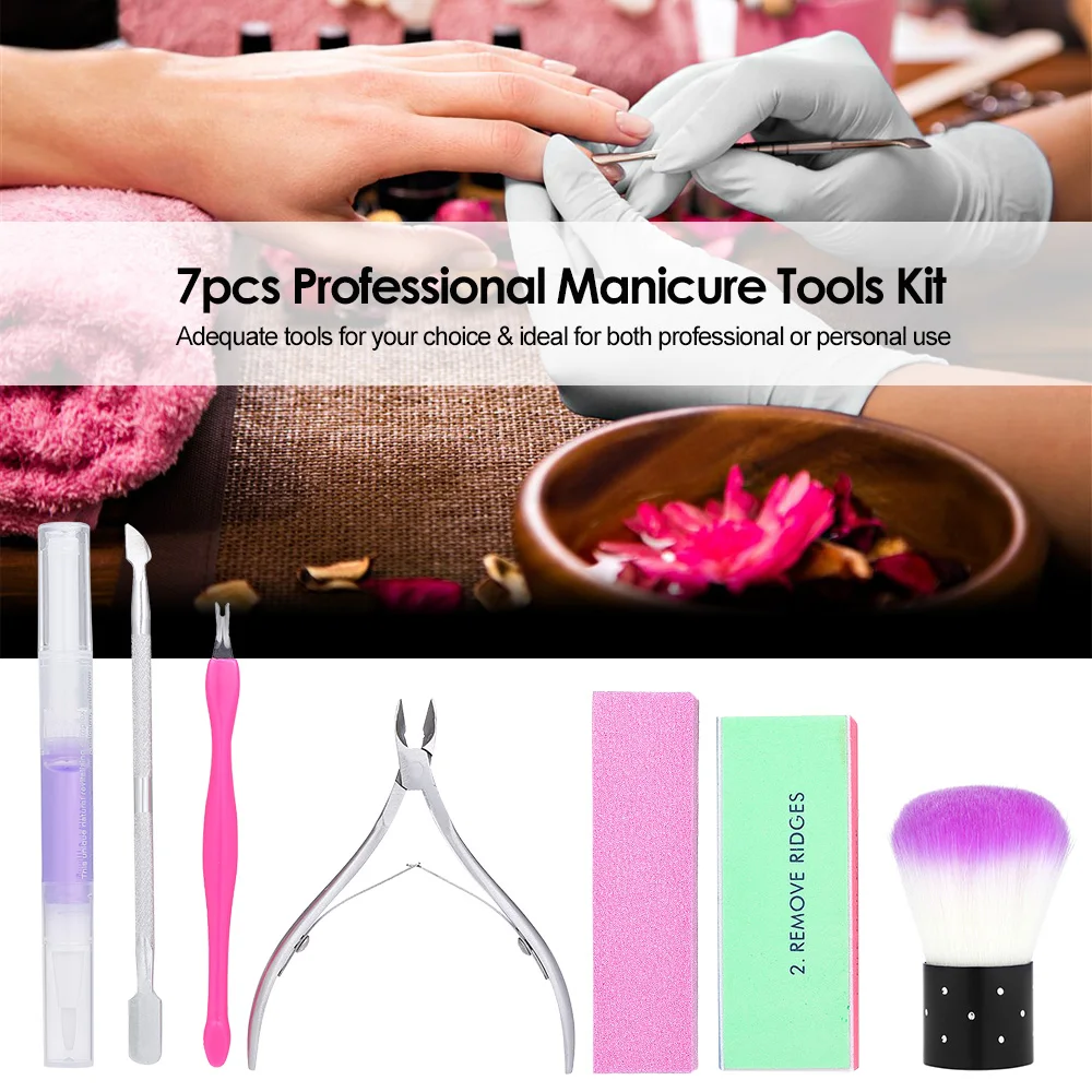 

7pcs Manicure Tools Kit Nail Art Tools Set Nail Files Brush Nail Cuticle Nipper Oil Pen Pusher Nipper Buffer Manicure Tool