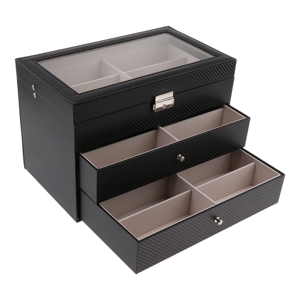 3 Layers Large Capacity Organizer Box with 18 Grids for Eyeglasses Eyewear Sunglasses Jewelry Watches and More