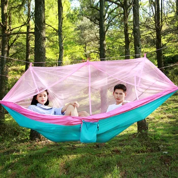 

1-2 Person Portable Outdoor Camping Hammock with Mosquito Net High Strength Parachute Fabric Hanging Bed Hunting Sleeping Swing
