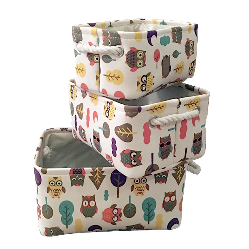 

Owl Kid's Toys Storage Basket Desktop Sundries Organizer Box with Handle Cotton Clothes Storage Box