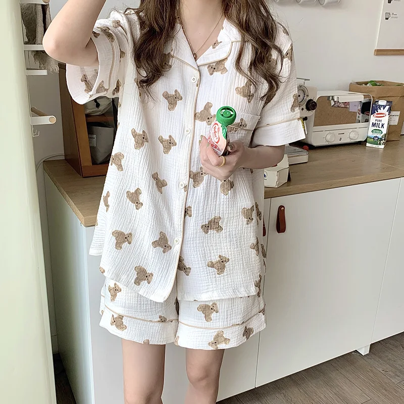 2006.0¥ 40% OFF|カワイイ漫画の夏のパジャマセット,女性用,家用,シングルブレストのソフトタッチTシャツ...