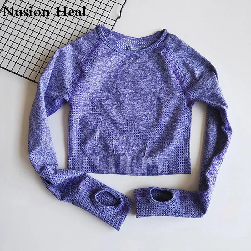 Sexy Long Sleeve Gym Yoga Sports Crop Top Women's Seamless T-shirt Fitness Woman Sport Tshirt Workout Tops For Women Sportswear