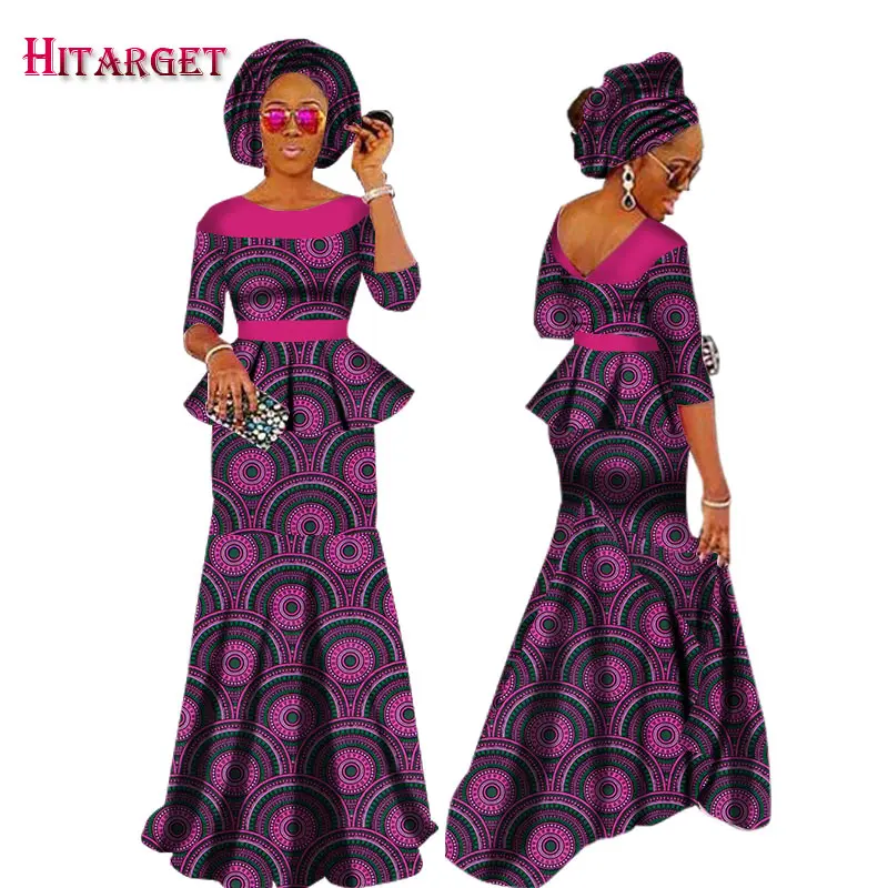 Autumn African Dresses for Women Private Custom Elegant Women African Dashiki Skirt Set+Head Scarf 3 Pieces Clothing WY1630