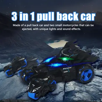 

Three-in-one Pull Back Toy Car Ejector Alloy Pull Back Chariot Light Music Blasting Motorcycle Toy For Children's Gifts