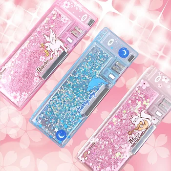 

2020 Pencil Case Creative unicorn quicksand cute multifunctional large capacity school pencil box school boy and girl cute penci
