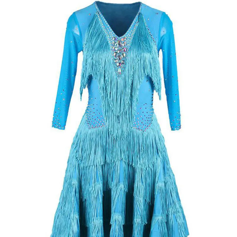 

Brand New Ladies Latin Dance Bright Diamond Competition Suit Jitterba Dance Fringe Performance Skirt Square Dance Jumpsuit Skirt