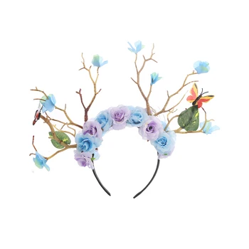 

Ladies Sweet Style Antler Temperament Branch Flower Headband Simulation Butterfly
