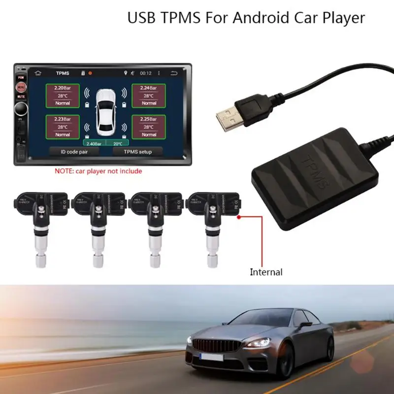 Водонепроницаемый USB TPMS для Android автомобильный DVD внутренний датчик давления в шинах монитор системы прочный автомобильный монитор давления в шинах Система s