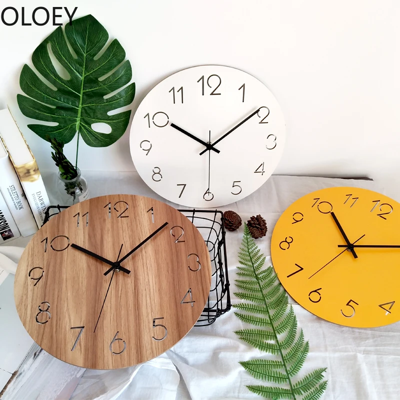 

Wood Large Wall Clock Wall Watch 3d Modern Living Room Bedroom Silent Yellow Clocks Vintage Home Decor Kitchen Office Horloge
