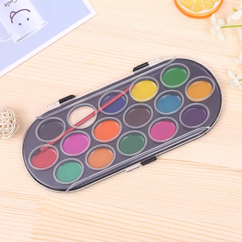 16 Colors Professional Solid Watercolor Paints Art Supplies Paint Box with brush Portable Sketch Tools Watercolor| |