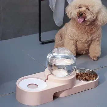 

Bubble Pet Feeder Drinking Water Use Double Bowl Spherical Kettle Not Wet Mouth Basin for Pet Cat Dog Water Dispenser