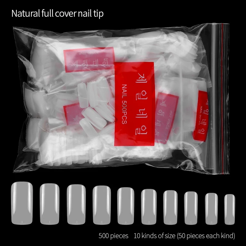 500pcs Artificial Nail Tips Full CoverTransparent/Natural False Nails Clear Fake Art Extension Accessories | Красота и здоровье