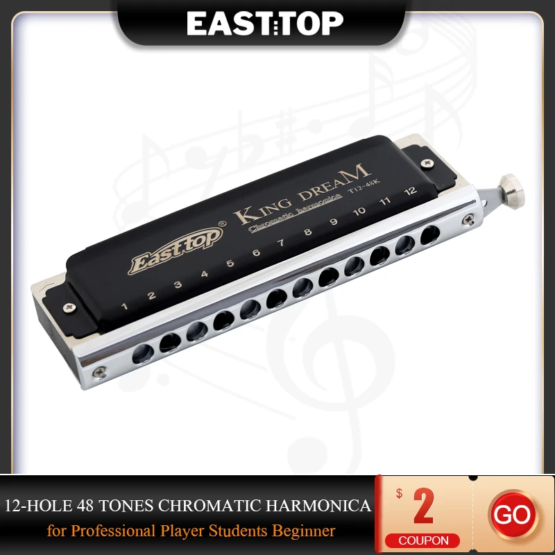 Easttop T1248k 12hole 48 Tones Chromatic Black Harmonica Key Of C For