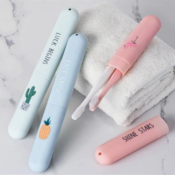 

1pc Travel Portable Toothbrush Holder Flamingo Cactus Storage Box Case Practical Container Toothbrush Organizer Bathroom Tools