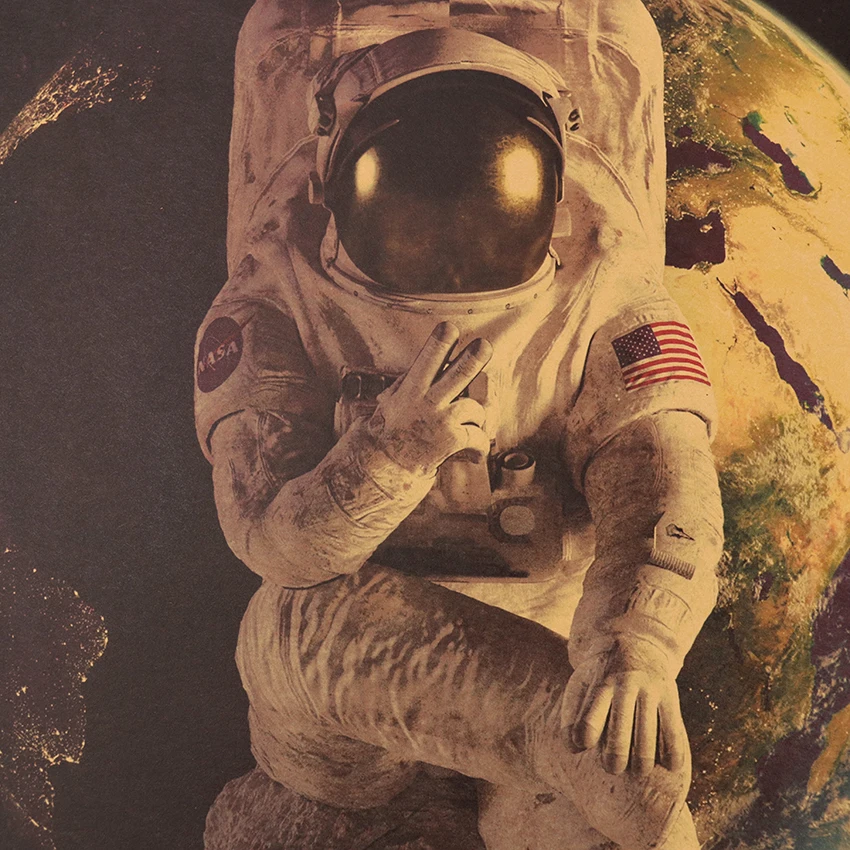 Галстук, Космический астронавт, крафт-бумага, Ретро плакат для кафе-бара, домашний декор, наклейка на стену 50,5X35 см
