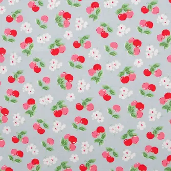 

1 yard Cotton Canva Fabric for sewing, pathwork, bag, curtain, hadmaking- Cherry and flower (Small) (width=140cm,400g)