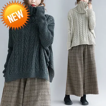 

Sweater Women Winter Knitting Wool Thick Plus Size Turtleneck Female Lady Basic Pullovers Striped Casual Clothing