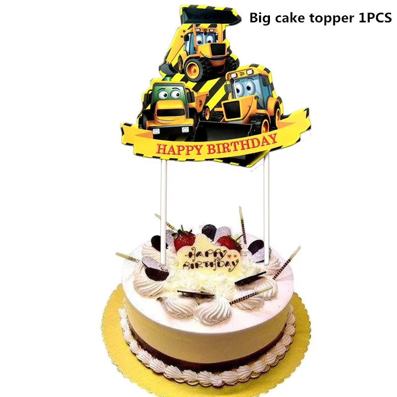 10 шт. строительные машины экскаватор торт Топпер вечерние Dec флаг чашки тарелки баннеры Baby Shower Дети День рождения принадлежности