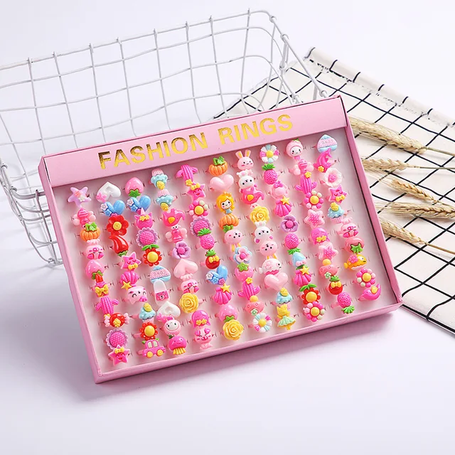 10PCS Disney Frozen Rings Children's Cartoon Princess Candy Animal Mix Bow Shape Ring Girl Jewellery Plastic Rings Kid Toys Gift 6