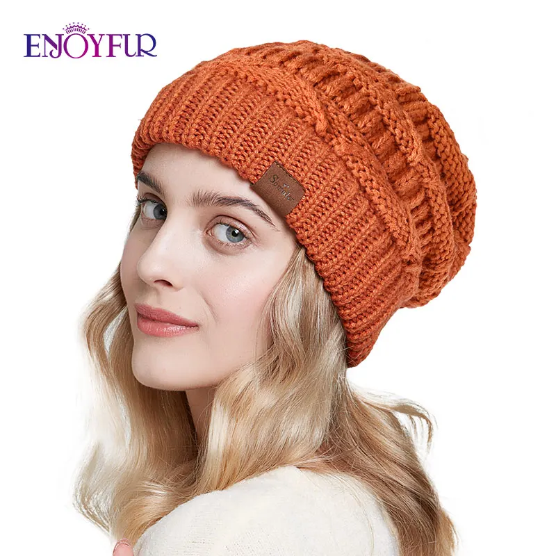 ENJOYFUR sloudy cap s для зимы Женская Осенняя шапка оверсайз шапочки для девочек модная женская шапка - Цвет: 28