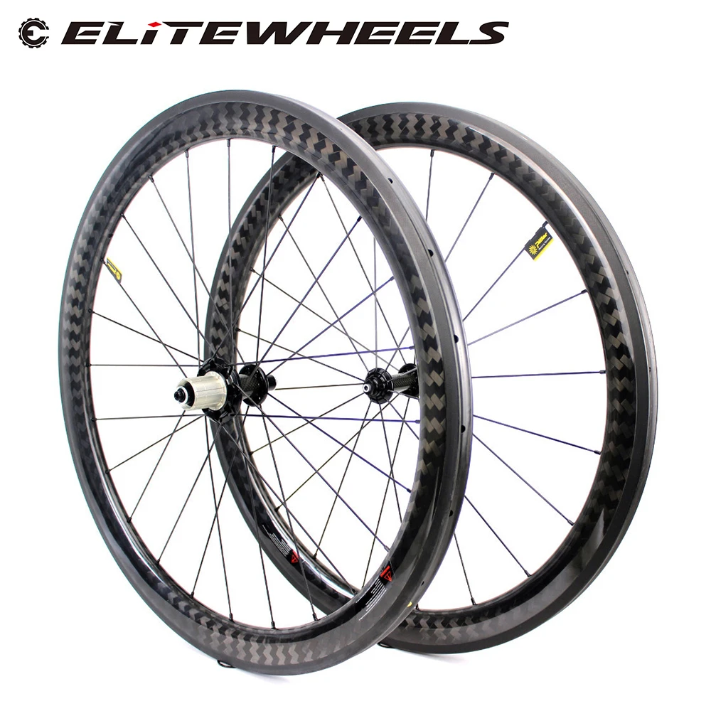 Elitewheels Carbon Fiber Basalt Brake Surface 700c Bike Wheel Tubeless Ready Powerway R51 Hub