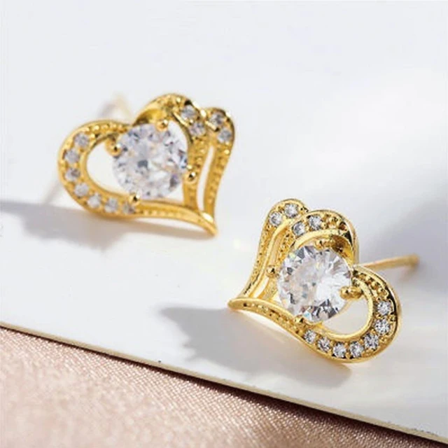 Huitan Luxury Heart Stud Earrings with Dazzling Cubic Zirconia Fashion Accessories Daily Wear Temperament Earrings Women Jewelry 4
