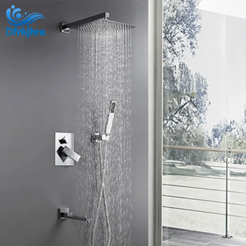 

Concealed Bathroom Shower Faucet Wall Mount Shower Set Chrome Mixers Tap With Handshower 8/10/12/16" Rainfall Shower Head