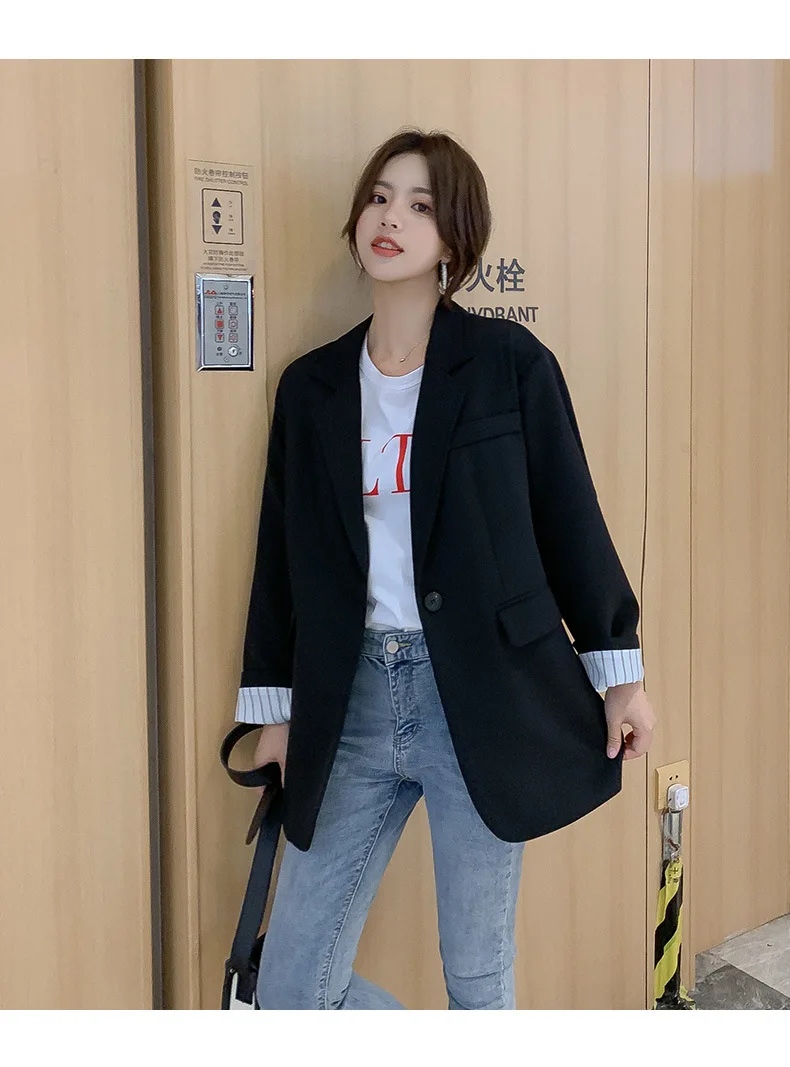 Autumn New Style Korean-style Versitile Fashion Online Celebrity Small Suit Coat Women's Loose-Fit Casual Solid Color Tops