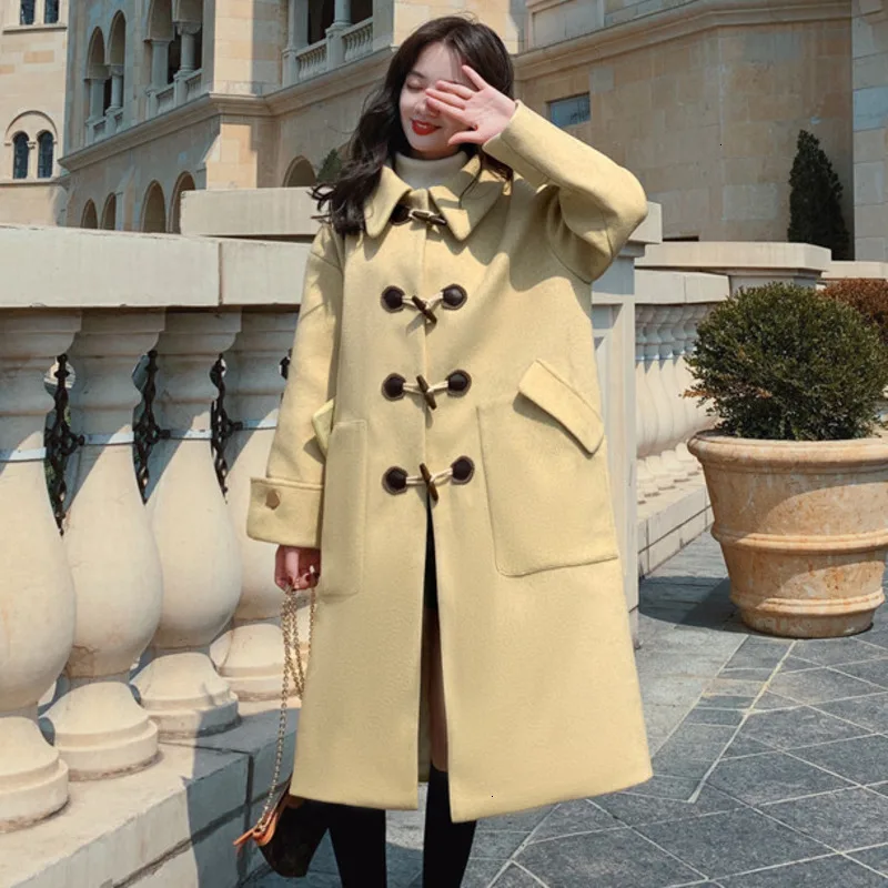 

2019 Autumn And Winter New Products Fashionable Loose Two-color Long Section Casual Horn Buckle Coat Female D249